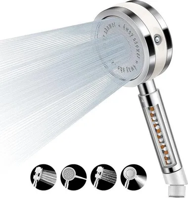 Produktbild von Famanu Handbrause mit Filter - Hochdruck, 4 Strahlarten, Wasser sparen