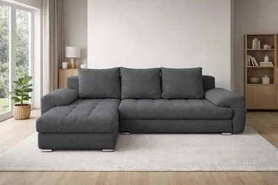 Produktbild von Ecksofa mit Schlaffunktion, ausziehbares Ecksofa VELUTO, Eckcouch mit Wellenfederung.