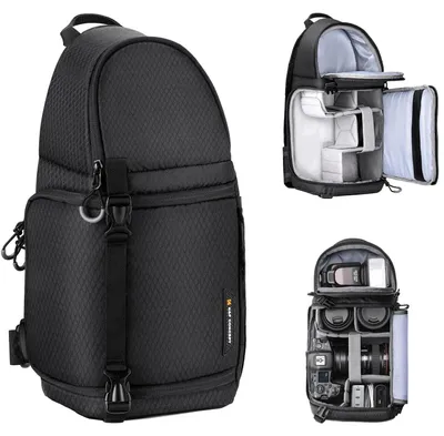 Immagine prodotto di Borsa per fotocamera - Zaino a tracolla per reflex digitali/mirrorless - Capacità 10 litri - Nylon 420D impermeabile - Borsa a tracolla - 20×15×40 cm - Nylon nero