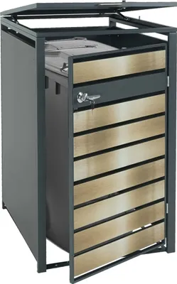 Zdjęcie produktu dla Pokrywa kosza na śmieci XL 1/2 HWC-J81, metalowa 36kg antracyt ~ złoty