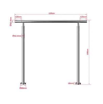 Produktbild von 当前产品标题 Handlauf Edelstahl Geländer Treppengeländer Eingangsgeländer für Treppen Innen und Außen – 120 cm Ohne Querstreben Silber