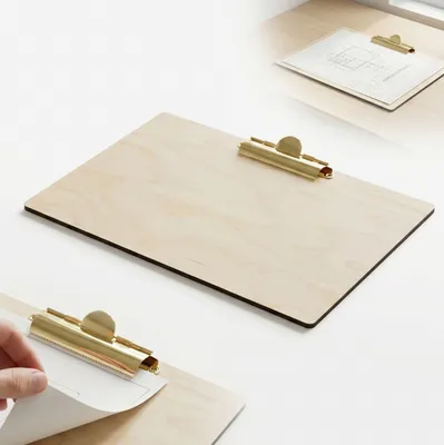 Obrázek produktu pro CLIPBOARD A4, horizontální, z překližky, podložka se ZLATÝM KLIPEM na poznámky