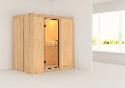 Produktbild von Karibu Sauna Innensauna Variado Fronteinstieg ohne Zubehör 196x118x198 cm ohne Dachkranz mit Klarglastür