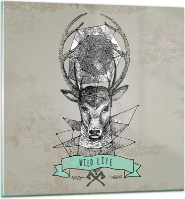 Produktbild von Bilder auf glas - Hirsch Geweih Wald - 40x40cm - Glasbilder - Wandbilder - Kunstdruck - zum Aufhängen bereit - Wanddekoration aus Glas - Glas Bilder - Wandbild auf Glas - Einteilig - GAC40x40-3072