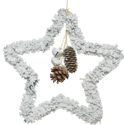 Produktbild von Weihnachtsschmuck Kunststoff Stern beschneit mit Zapfen 28cm weiß