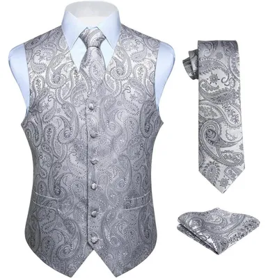 Productafbeelding van Herenset: Vest, das, zakdoek, jacquard, grijs, XXL