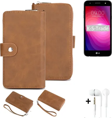 Produktbild von K-S-Trade Handy Schutz Hülle kompatibel mit LG Electronics X power2 + Kopfhörer Portemonnee Tasche Wallet-Case Bookstyle-Etui braun (1x)