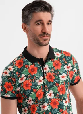 Productafbeelding van Poloshirt met een verloop van kleuren, gemaakt van katoen, met een bloemenprint