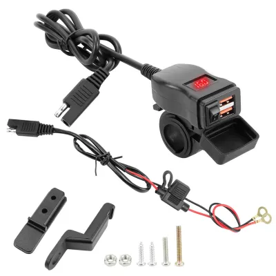 Produktbild von USB-Ladegerät für Motorräder, 18 W, zwei QC 3.0-Anschlüsse, Schnellladefunktion, LED-Spannungsanzeige, regenfest, 12 V–24 V