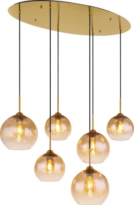 Productafbeelding van Gouden hanglamp Jamessa 6-lichts met amber glas