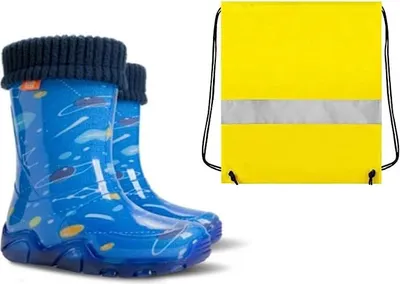Produktbild von Demar Gummistiefel Kinder Regenstiefel Kinderstiefel gefüttert mit Innensocken Mädchen Jungen Cosmos + Schuhbeutel Neongelb 24/25