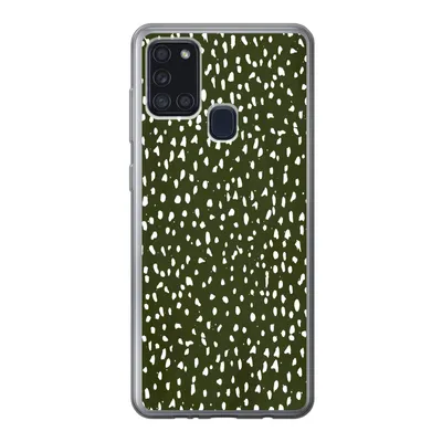 Produktbild von MuchoWow® Handyhülle Schutzhülle Hülle für Samsung Galaxy A21s Polka dots - Weiß - Schwarz Silikon Softcase Handy Hülle - Hartschale