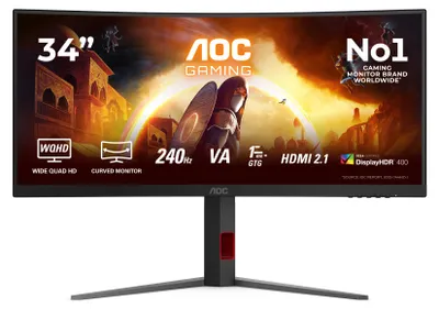 Obrázok produktu pre AOC G4 CU34G4Z, 86,4 cm (34"), 3440 x 1440 px, Wide Quad HD, LED, 1 ms, Čierna, Červená