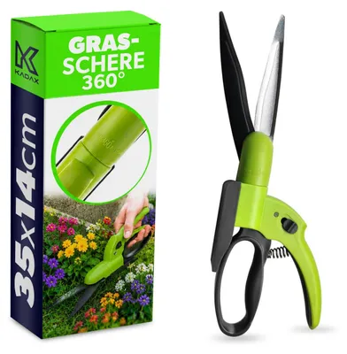 Produktbild von KADAX Rasenschere mit 360° drehbaren Klingen, manuelle Rasenkantenschere aus Kohlenstoffstahl und Kunststoff, präzise Grasschere für saubere Rasenkanten (L: 35 cm)