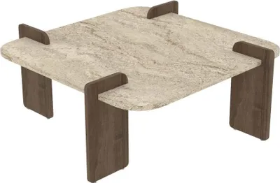 Produktbild von Skye Decor, Afrolli - Travertine, Walnut, Couchtisch, Travertin, 100% MELAMINBESCHICHTETE SPANNE, 90 x 90 x 35 cm