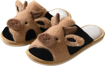 Produktbild von Damen Slipper Warm Weich Hausschuhe SlipOn Schlappen Winter Pantoffeln Braun Gr.40/41