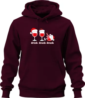 Obrázek produktu pro drink drank drunk wine christmas funny gift wine lover uni hoodie mikina s kapucí, Burgundy, M