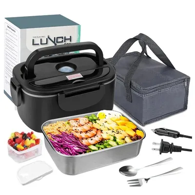 Produktbild von Elektrische Lunchbox 1,5 L, 60 W, Edelstahl-Innenbehälter, tragbare Speisebox zum Erwärmen & Warmhalten – Schwarz