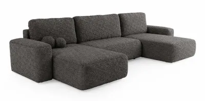 Zdjęcie produktu dla ANMIL, narożnik LUMI, kształt U, 374 × 94 × 177 cm, kolor: fioletowy (aubergine), obicie: tkanina. Duża sofa z możliwością rozkładania i pojemnikiem na pościel