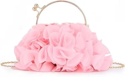 Produktbild von Elegante Blumen Clutch Tasche von Satin für Abende und Partys, Rosa, ideal für Hochzeiten und besondere Räumlichkeiten