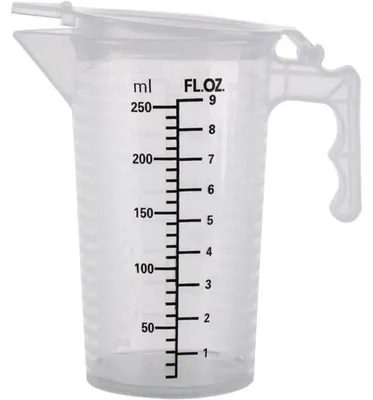 Immagine prodotto di Bicchiere graduato trasparente con coperchio e manico, capacità 250 ml, in plastica