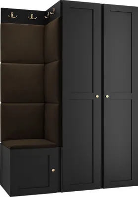 Produktbild von MIRJAN24 Garderoben-Set Orion Ramiro XXIII, Kleiderschrank, Schuhschrank, Kleiderhakenbrett, 7x Paneel 42x42, 8 Kleiderhaken, Metallgriffe (Farbe: Schwarz, Manila 04)