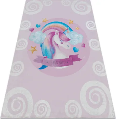 Produktbild von BAMBINO 2533 Waschteppich Einhorn, Regenbogen für Kinder Anti-Rutsch - rosa Rosa 140x200 cm