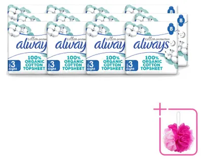 Imagen del producto de 12 toallas sanitarias nocturnas Always Baumwolle Protection con alas, 100% algodón orgánico, paquete económico, 12 unidades