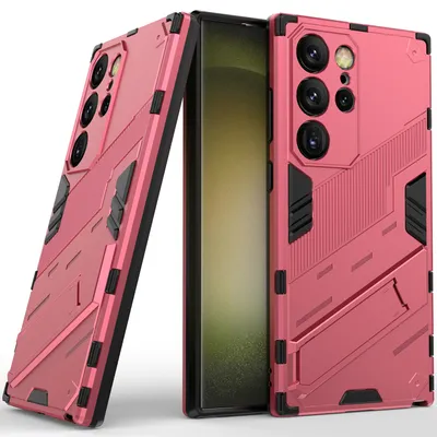 Produktbild von Armor Hülle für Samsung Galaxy S24 Ultra, Hybrid PC TPU Bumper Stoßfestes Schutzhülle mit Standfunktion Rosa