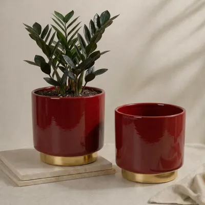 Produktbild von Übertöpfe in Ø 13 cm, Dunkelrote Blumentöpfe im 2er Set