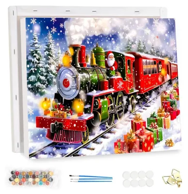 Produktbild von Weihnachten Malen Nach Zahlen Erwachsene mit Rahmen, Weihnachtsmann DIY Ölgemälde-Set auf Leinwand 35x25cm LG010