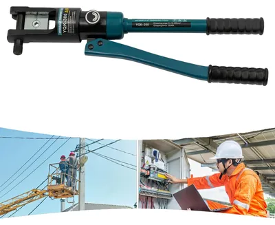 Imagen del producto de Alicate hidráulico de crimpar, con una fuerza de crimpado de 120 kN, rango de crimpado para cables de cobre de 16 a 300 mm², longitud del mango de 32,5 cm, longitud de la carrera de 16 mm, peso bruto de 5,7 kg
