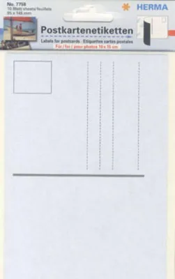 The image shows the packaging of HERMA Postkartenetiketten.