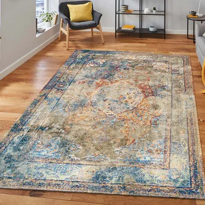 Produktbild von Bamyum Landon Bedruckter Teppich Chenille-Druck Maschinell Hergestellt 160x230 cm, Waschbarer Teppich Wohnzimmer, Vintage Teppich Schlafzimmer