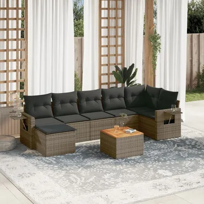 Produktbild von Design 8-tlg. Garten-Sofagarnitur mit Kissen Grau Poly Rattan, Gartensofas 2024 Neu