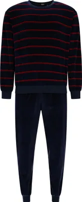 Produktbild von hajo Herren Schlafanzug, lang - Nicki, Bündchen, Pyjama, Baumwollmischung Dunkelblau 3XL