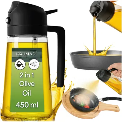 Produktbild von KRUMAD Ölspender 450 ml aus Glas – nachfüllbare Ölflasche mit Griff & PP-Deckel – Ausgießer für Öl, Essig & Küchenzubereitung – ideal als Ölkaraffe