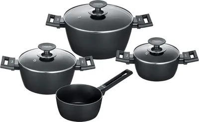 Image de set de 4 casseroles BERNDSEN avec couvercle aluminium noir