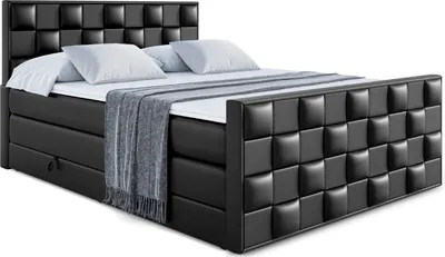 Produktbild von ALTDECOR Boxspringbett mit H3 Matratze-Bonellfederung, H4 Multipocket-Matratze, PUR, Topper (4 cm hoch), Polsterbett mit Kopfteil und Bettkasten - ZAFIRA KING - 200x200-Schwarz Kunstleder
