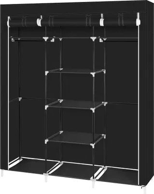 Produktbild von Kleiderschrank Stoffschrank, mit Kleiderstange und Ablagen,150 x 45 x 175 cm Schwarz