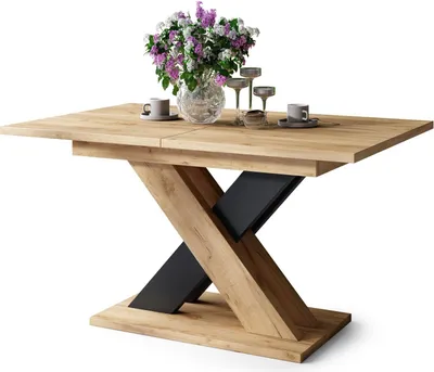 Produktbild von All4All Couchtisch Katris , Wohnzimmertisch , Kaffeetisch , Tisch mit X , Bein , ausziehbar , Esszimmertisch , Coffee Table , 140x90cm , Gold Eiche + Schwarz