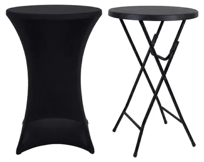 Immagine prodotto di IvoQ Tavolo alto nero – Inclusa copertura elasticizzata nera – Ø80 cm x 110 cm – Pieghevole – Tavolo da party per feste, giardino ed eventi