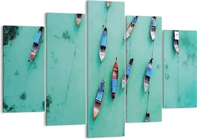 Produktbild von Bild auf Leinwand - Leinwandbild - 5 Teile - Boote mit Luft - 150x100cm - Wand Bild - Wanddeko - Wandbilder - Leinwanddruck - Bilder - Wanddekoration - Leinwand bilder - Wandbild - EA150x100-4362