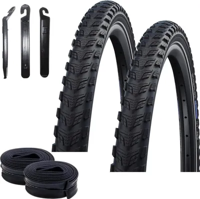 Zdjęcie produktu dla 2 x opona rowerowa Schwalbe Marathon GT 365 Performance DualGuard E-50 z odblaskiem 55-559 (26 x 2,15") + 2 dętki AV13 wraz z łyżkami do opon