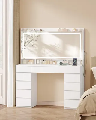 Imagen del producto de Tocador con espejo grande - Blanco - Iluminación LED - 117x57x32 cm