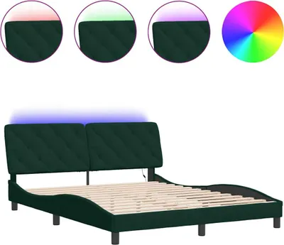Produktbild von vidaXL Bettgestell mit LED ohne Matratze Dunkelgrün 160x200 cm Samt