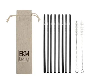 Image de EKM Living Edelstahl Strohhalme 8er Set schwarz gerade EKM Living GmbH, Trinkhalme, bruchfest, wiederverwendbar, spülmaschinengeeignet, plastikfrei (schwarz gerade, 8)