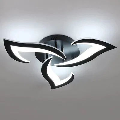 Image de Plafonnier LED dimmable, moderne, noir, en acrylique, en forme de fleur, pour le salon, la chambre, la salle à manger et la cuisine.