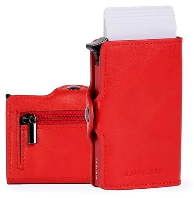 Produktbild von ® Slim Wallet - Kartenetui Herren - RFID Schutzhülle Karten Portemonnaie - Kleine Geldbörse Herren Vegan mit Münzfach (2 - Mit Münzhalter, 1F - Rot)