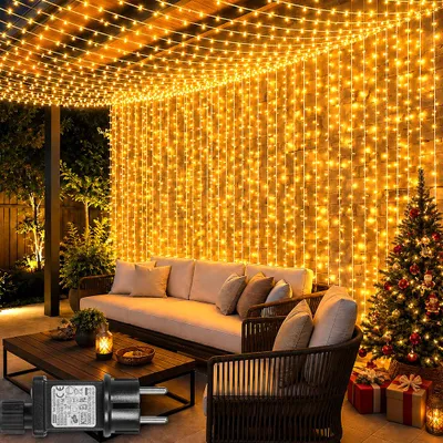 Produktbild von 3x3M Lichtervorhang Innen Deko Weihnachten LED Lichterkette Vorhang 8 Modi Fenster Mit 31V Stecker Für Zimmer Party Hochzeit Weihnachtsdeko Warmweiß